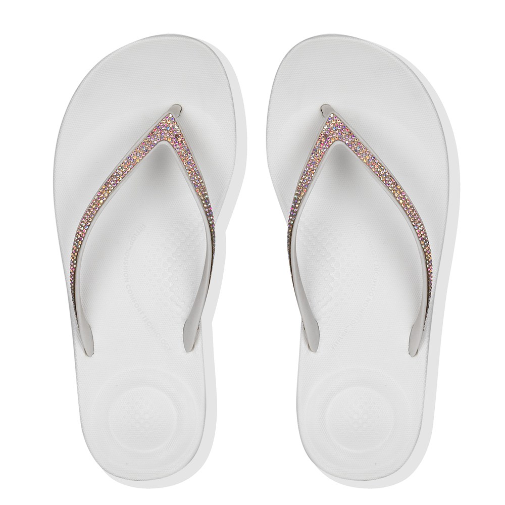 Fitflop Womens Flip-flops - Iqushion Sparkle Ergonomic - White - 809-DJIOTF